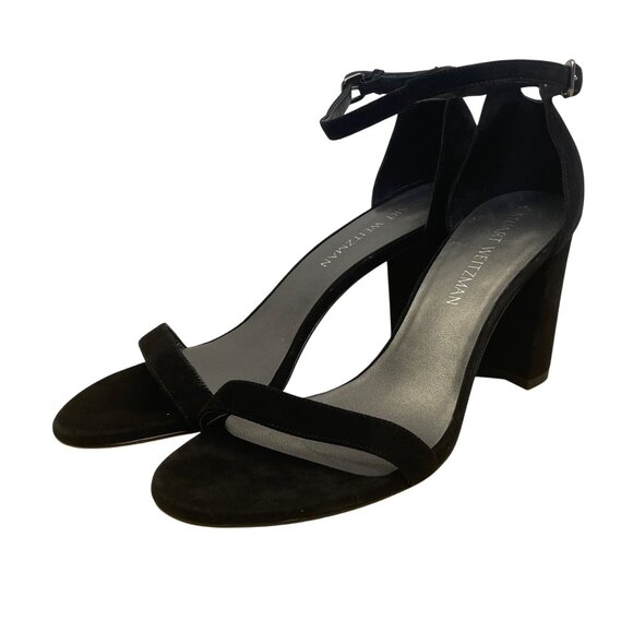 Stuart Weitzman Women’s Black Suede Ankle Strap Block Heel Sandals Size 9.5M - Picture 3 of 11
